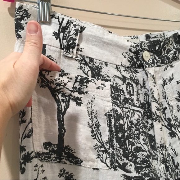 New JOIE Linen straight Leg Pants Hi Rise Size 8 Black White Tree Printed - Picture 3 of 7
